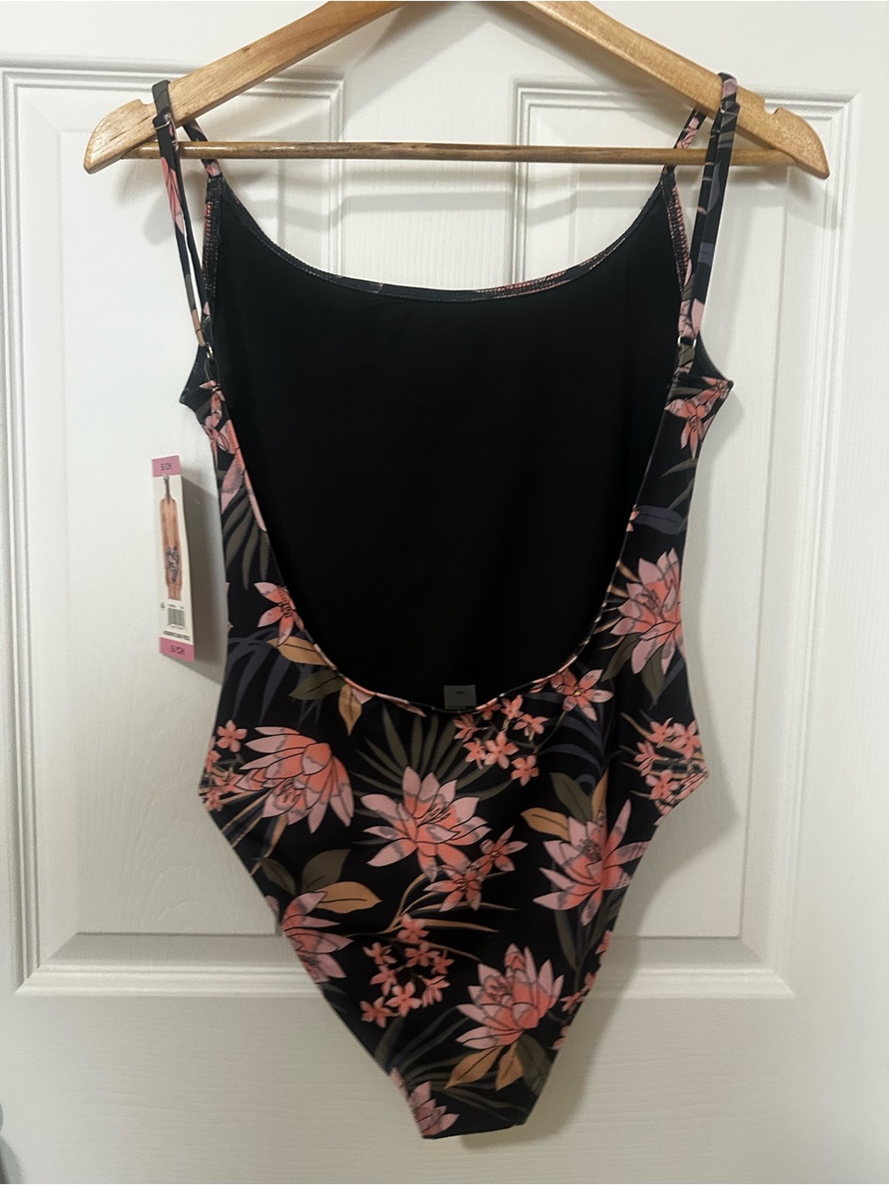 Billabong Black One-Piece Swimsuit with Pink Floral Print - Picture 6 of 7